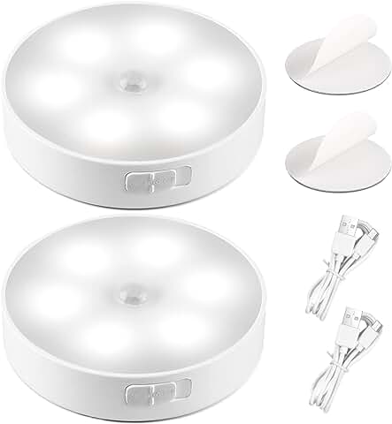 Livired Luz Nocturna Sensor Movimiento, 2Pack USB Recargable Luz Noche LED, para Sala de Bebés, Armarios,Pasillo, Escalera, Sótano, Cocina (Blanco)  