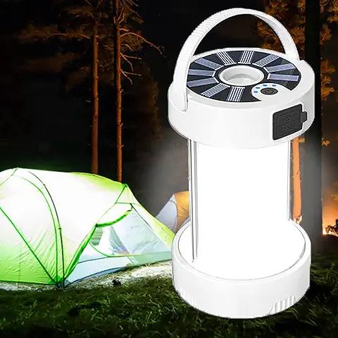 Lámpara de Camping Solar ZVO LED USB C Linterna Recargable Portátil Magnética Lámpara de Camping Batería 4 Modos Linterna Exterior para Pesca al aire Libre Emergencia (blanco)  