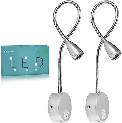 Lámpara de Lectura,luz de Pared LED de 2 Piezas,luz de Noche con Recubrimiento de Aluminio y con Cable Blanco Cálido,200 LM/3000K/3W,ángulo del Haz:30°,longitud del Brazo:38 cm (plata, 2 Piezas)  