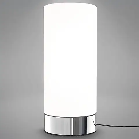 Lámpara de mesa Táctil Máx. 40 W E14, Altura 245 mm Ø11cm, 4 Niveles de Luminosidad, Lamparilla de Noche Moderna, Color Blanco, IP20  