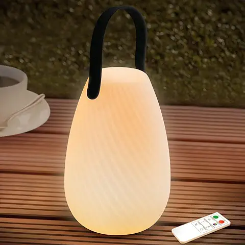 Lámpara de Mesilla Portátil LED Recargable Lámparas de mesa a Batería con Mando a Distancia Regulable Recargable Lámpara de Jardín con Mango para Exterior Patio Camping casa y Jardín (Tela Asargada)  