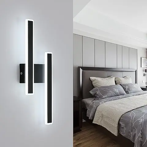 Lámpara de Pared LED Interior, 32W 3600LM Aplique Pared Interior Moderna, Lampara de Pared Negro Acrílico, Iluminación de Pared con Tira para Salón, Dormitorio, Pasillo, Escalera, Blanco Frio 6500K  