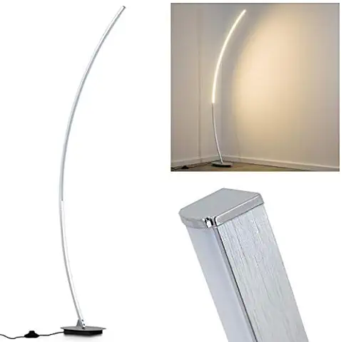 Lámpara de pie LED Nagu - Moderna de Aluminio Cepillado en un Diseño Extraordinario Curvada - 11 Vatios - LEDs Fijos - con Interruptor de pie en el Cable y luz Brillante  