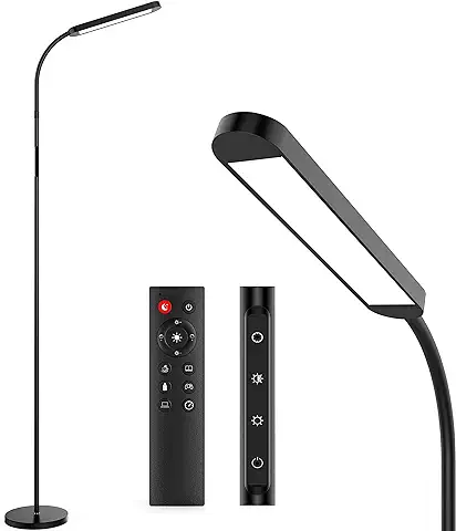 Lámpara de pie LED Regulable, 12W Lámpara de Lectura para Sala de Estar con Temporizador de 1h, Lámpara de Pie Regulable en Colores y Brillo con Control Remoto y Táctil, Col de Ganso Ajustable  