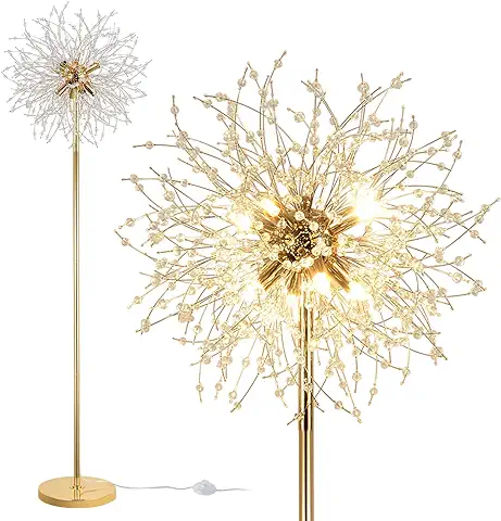 Lámpara de Pie Moderna, Lámparas de Pie de Cristal de Fuegos Artificiales Dorados para Sala de Estar, Lámparas de Pie de Cristales de 8 Luces con Interruptor de Pie, Lámpara Alta para Dormitorio,172cm  