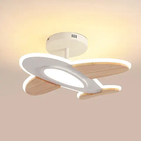 Lámpara de Techo LED de 35 W para Habitación Infantil I con Forma de Avión Regulable con Mando a Distancia I 50 x 45 cm I 2700-6500 K I Blanco y Madera Accesorios Lámpara de Techo  