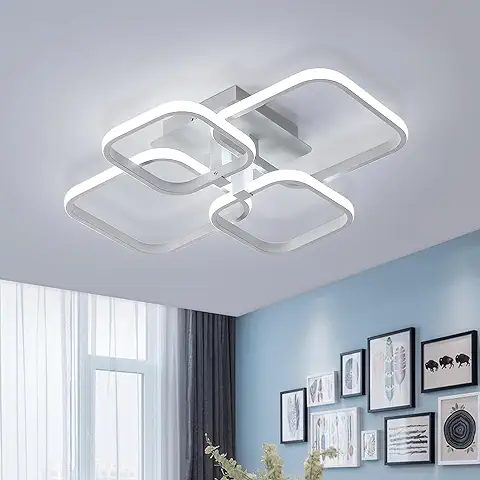 Lámpara de Techo LED, Plafón LED Techo Cuadrado Moderno, 60W Metal Acrílico Luz Interior para Dormitorio, Sala de Estudio, Comedor, Cocina, Luz Blanca Fría 6000K  