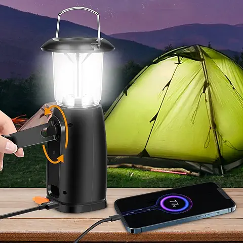 Lámpara LED de Camping, Lámpara Solar de Manivela Recargable por USB, Linterna de Mano, con dos Modos de Brillo para Pesca al aire Libre, Cortes de Energía, Senderismo, Emergencia  