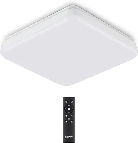 Lámpara LED de Techo Regulable, 24 W, 2400 lm, LEOEU IP54 Resistente al Agua, Lámpara de Salón, Color de luz y Brillo Ajustable con Mando a Distancia, para Dormitorio, Baño, Cocina, Pasillo  