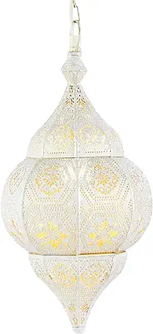 Lámpara Oriental Marroquí - Lamparilla Colgante - Farola de Techo Layan Blanco 40cm - muy Práctica para una Iluminación Excelente - Transmite una Decoración Excelente Refinada  