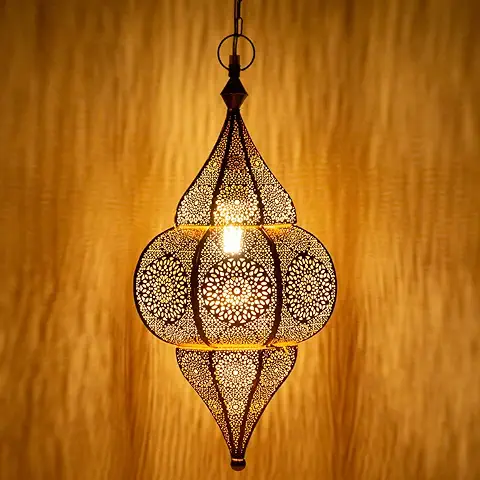 Lámpara Oriental Marroquí - Lamparilla Colgante - Farola de Techo Lunar Dorado - 40cm - muy Práctica para una Iluminación Excelente - Transmite una Decoración Excelente Refinada  