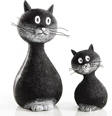 Logbuch-Verlag 2 Figuras de gato de pie, Color Blanco y Negro, 15 cm + 9 cm, Decoración de Gatos como Regalo para los Amantes de los Gatos  