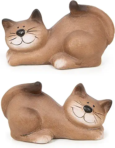 Logbuch-Verlag 2 Figuras Decorativas de Gatos Beige y Marrón, de Cerámica, para Amantes de los Gatos, idea de Regalo, 11 cm  