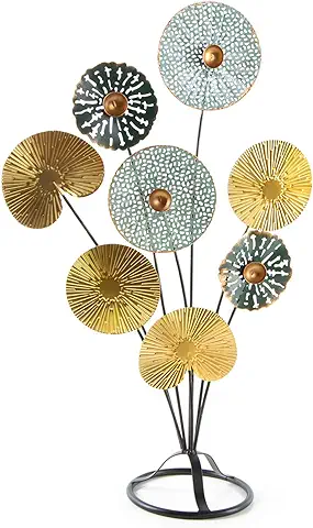 Logbuch-Verlag Escultura Decoración Flores de Metal 53 cm Hojas de Colores Decoración Turquesa, Dorado y Negro - Decoración para el Hogar  