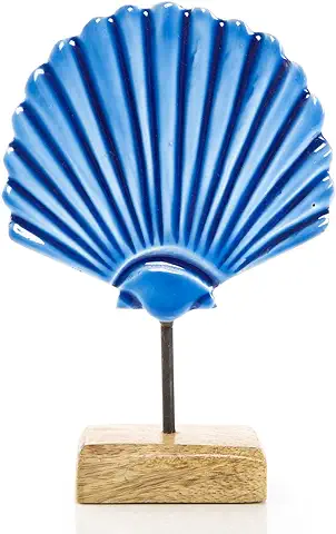 Logbuch-Verlag Figura de Concha azul Sobre Varilla de Madera, Cerámica, Decoración Mediterránea, mar Marítimo, Decoración de Playa, 19 cm  