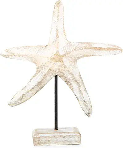 Logbuch-Verlag Figura de Madera Estrella de mar de Color Beige y Marrón Vintage 23 cm con Soporte - Estrella de mar Decorativa - Decoración Marinera  
