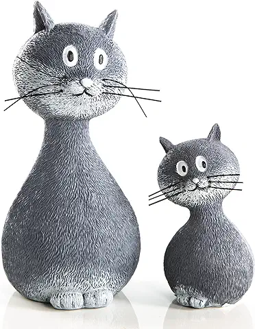 Logbuch-Verlag Pack de 2 Figuras de Gatos Decorativos para Colocar de pie 15 cm y 9 cm en Tonos Grises y Blancos - Figuras Decorativas de Animales  