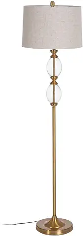 LOLAhome Lámpara de pie con Bolas de Cristal y Metal Dorado con Pantalla de Ø 40x154 cm  