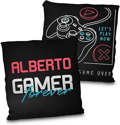 LolaPix Cojín Gamer Forever. Cojín Personalizado con Nombre. Regalo Friki Personalizado. Impresión 100% por Las Dos Caras. Relleno Incluido. Varios Tamaños. Gamer Forever  