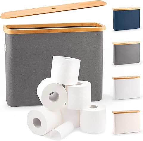 Lonbet - Cesta Gris para Papel Higiénico - Almacenamiento de Accesorios de Baño - El Organizador Baño Definitivo - Cesta Almacenaje de Bambú, Organizador de Accesorios Baño  