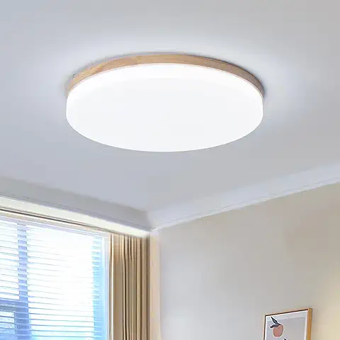 Looluuloo Lampara Techo Led 24W Modernas Redondo Plafon Led Techo 6000k Luz Fría 1200LM Lampara Techo Madera Ø28cm Adecuado Para Uso Interior Dormitorio Baño Salón Cocina Pasillo Oficina  