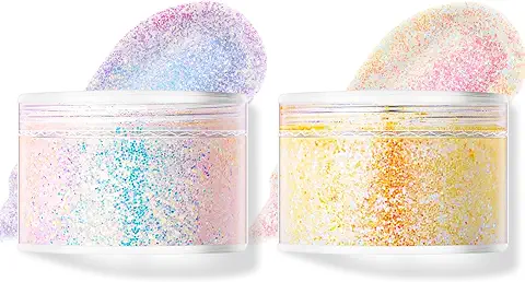 LOPHE Purpurina Cara, 2Pcs Gel Chunky Glitter Corporal, Lentejuelas de Sirena con Purpurina Líquida, Gel de Purpurina Luminoso Brillantes para la Cara, Cabello y Cuerpo para Halloween  