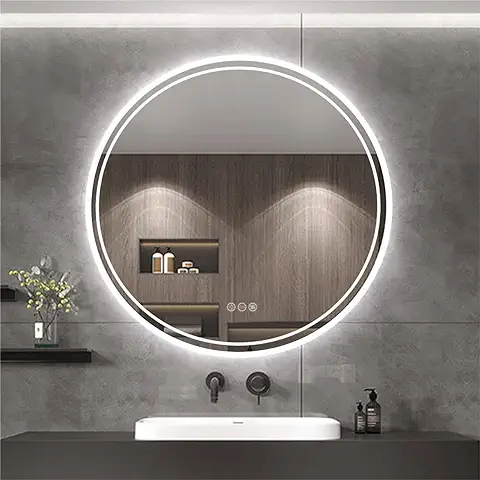 LUVODI Espejo Baño con Luz de Pared 80cm - Espejos Redondos, Antivaho y Retroiluminados con Interruptor Táctil y 3 Colores Ajustables para Tocador Vestidor Hotel  