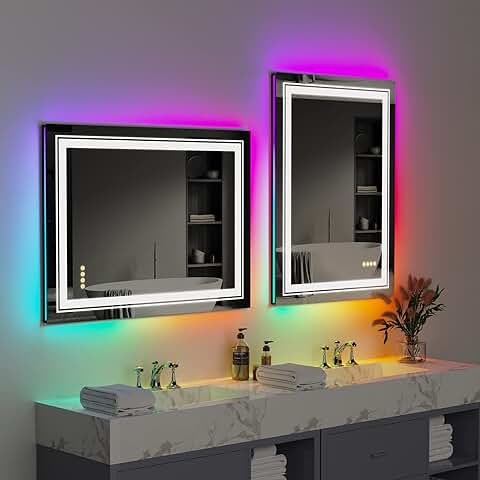 LUVODI Espejo Baño con Luz Led: 60x80 cm Espejos de Baño Pared Antivaho Moderno Rectangular Inteligente con Luz RGB Interruptor Tactil Regulable para Tocador Salon Lavavo  