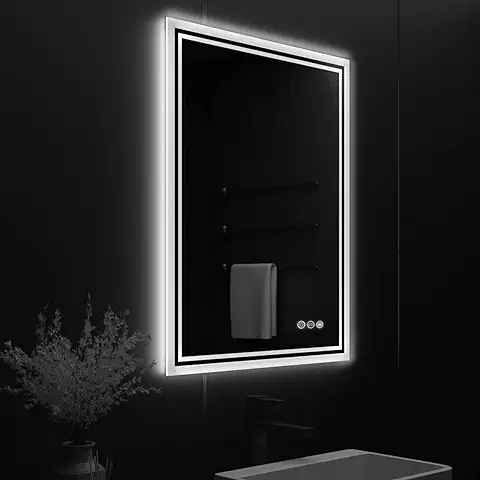 LUVODI Espejo Baño con Luz Led: 60x80 cm Espejos de Baño Pared Antivaho Moderno Rectangular sin Marco Inteligente con 3 Colores de Luz Interruptor Tactil Regulable  