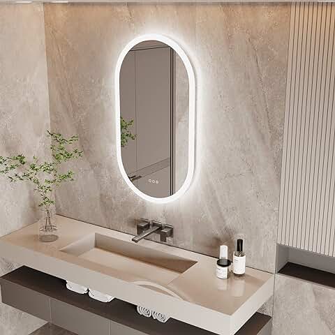 LUVODI Espejo Baño con Luz Led Ovalado 80 x 50 cm Espejos de Baño Antivaho con Luz Retroiluminado Regulable Espejo Moderno Inteligente con Interruptor Tactil y Enchufe para Recibidor Vestidor  