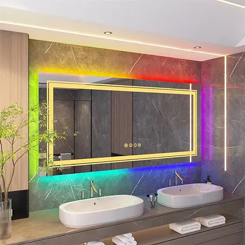 LUVODI Espejo Baño con Luz RGB Led: 140x70 cm Espejos de Baño Pared Maquillaje Antivaho Moderno Rectangular Inteligente con Retroiluminacion de Color Luz Frontal Regulable Cuerpo Entero para Vestidor  