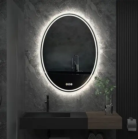 LUVODI Espejo Baño Led Ovalado: Espejo Baño Pared con Luz Led Integrada 50x70 cm Espejo Moderno Antivaho Inteligente Retroiluminado 3 Colores de Luz Regulable Interruptor Tactil para Tocador Lavavo  