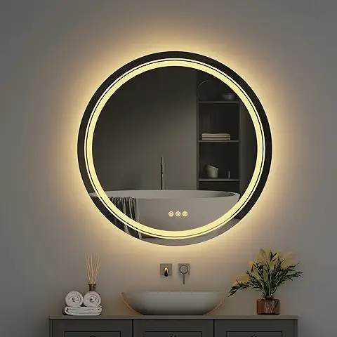 LUVODI Espejo Baño Led Redondo: Espejos de Pared Antivaho 60x60 cm con Doble Luz Led Retroiluminado con Interruptor Tactil Espelho Iluminado sin Marco Inteligente para Casa Lavavo Maquillaje Tocador  