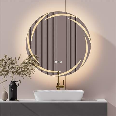 LUVODI Espejo Baño Luz Led Redondo 80 cm Espejos para Casa Pared Antivaho Espelho Banho Inteligente con Luz Retroiluminado Ajustable Smart Bathroom Mirror Decorativo para Maquillaje Lavavo Hotel (Sol)  