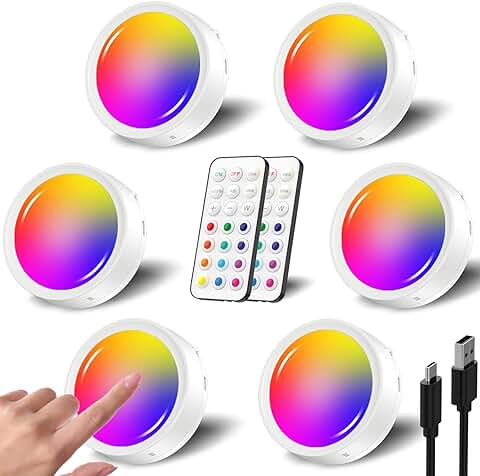 Luz Armario LED Recargable USB RGB, Batería de 1600mAh Luces Vitrina Sin Cable Foco LED Colores con Pulsador Luz Bajo Mueble Cocina con Mando Lámpara Noche Inalámbricas Iluminacion Interior Escalera  