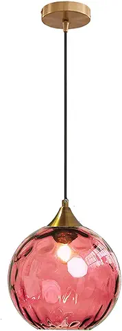 Luz Colgante Globe de Vidrio Ondulado en Acabado Dorado,Lámpara Colgante de Techo Industrial Vintage E27 Loft Bar Comedor Cocina Iluminación - Borgoña  