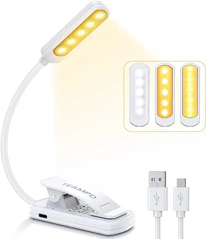 Luz de Lectura, TEAMPD Lampara USB Recargable de 360° Flexible con 9 LEDS 3 Modos ( Cálido y Blanco) para Lectores Noche, E-Reader, Tablet, Estudio, Cama, Libro, Viaje  