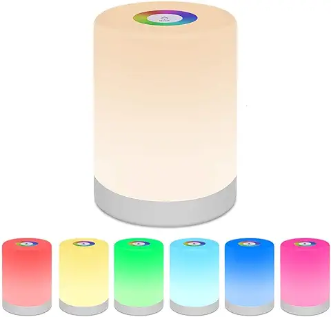 Luz De Nocturna LED, Lámpara De Mesa De Noche Inteligente, USB Recargable Diseño De Control Táctil Portátil Cambio De Color RGB Para Niños Habitación Cámping (Blanco Cálido)  