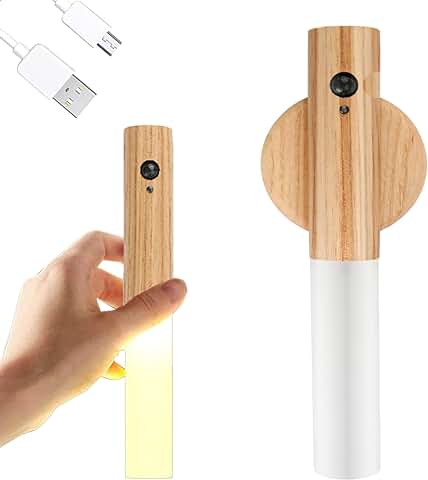 Luz de Pared de Madera, luz Nocturna Interior con Sensor de Movimiento, Luces de Pared Magnéticas Recargables con Interruptor para Dormitorio, Pasillo, Escalera (Madera de Fresno)  