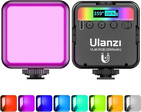 Luz de Relleno Led para Vídeo, Fotografia, ULANZI VL49 RGB, Ajustable 2500-9500K, 2000 mAh Incorporada Batería, Lámpara Iluminación Continua para DSRL Cámara  