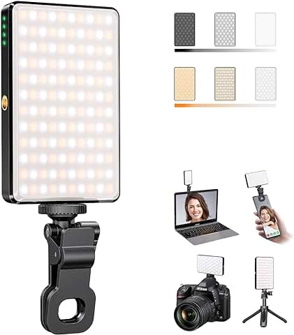 Luz de Video Profesional, Luz Cámara con Clip 2500K-9000K CRI 95+ Recargable 3000 mAh, Luz de Relleno para Teléfono Móvil, Computadora Portátil, Cámara  