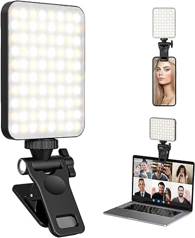 Luz LED Portátil para Móvil y Grabación de Videos con 80 LEDs, 3 Tonos de Luz, Pinza para Videollamadas, Ajuste de Brillo y Ángulo  