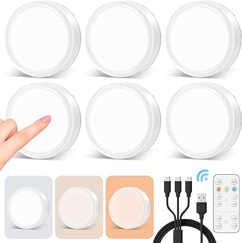 Luz LED Recargable USB, 3 Colores 1600mAh Luces Nocturnas con Pulsador y Mando a Distancia, a Pilas, para Interior, Vitrina Armario, Bajo Mueble, Cocina, Escalera, Adhesivo Sin Cable  