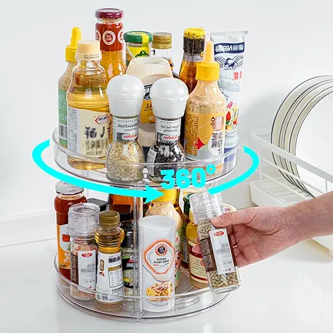 LUZOON Especiero Giratorio 23cm, 360° 2 Pisos Lazy Susan Despensa Organizador Especieros para Cocina Giratorio Estante de Plástico para Botellas, Cosmético, Armario, Despensa, Baño  