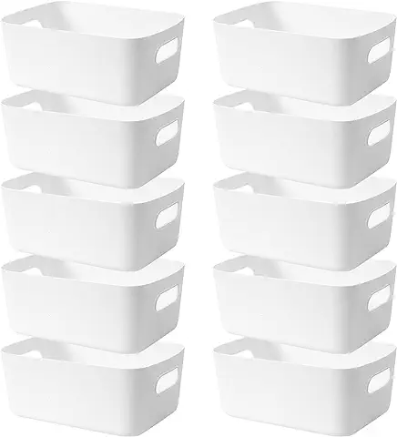 LYLIDIA 10 Piezas Organizador de Plástico Cesta de Almacenamiento 19 x 13.5 x 7.5 cm Cestas Organizadoras Cajas Almacenaje Plastico Decoración de Cocina Oficina Baño (Blanco)  