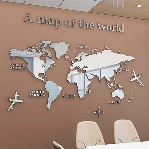 Mapa Del Mundo 3D Cristal Tridimensional Pegatinas De Pared Oficina Estudio Sala De Estar Sofá Fondo Tatuajes de Pared Decoración de Pared  