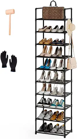 Marctani Estanteria Zapatos de 10 Niveles - Organizador de Zapato Ahorra Espacio y FACIL INSTALACION - Zapatero Muy Estrecho y Alto - Mueble de Almacenaje Hasta 20 Pares - Estante Pequeño de 2 Metros  