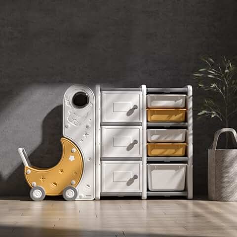 Ma(r)ke(t) Mueble Organizador Infantil, Armario Modular, Organizador Infantil con Puertas, Conjunto de 2 Modulos para Niños, Incluye Carro Espacial  