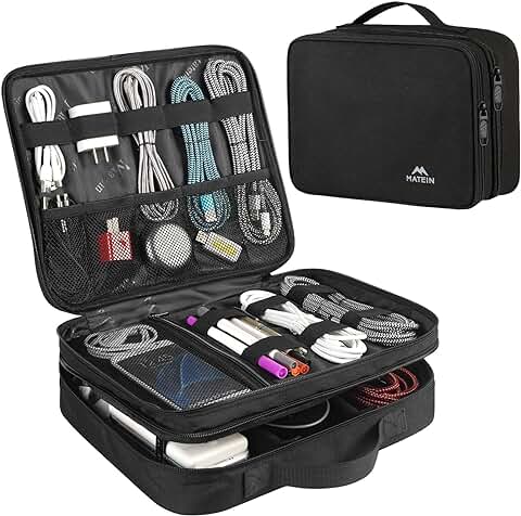 MATEIN Organizador Cables Viaje, Impermeable Organizador para Cables, Gran Capacidad Bolsa Organizadora Cables,Organizador de Cables Viaje Estuche Cables Y Cargadores para Ipad, RatóN, Negro  