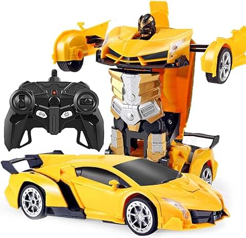 Maxesla Coche Teledirigido Transformers para Niños, 2 in 1 Robot RC Car, 2.4GHz Coche Radiocontrol with LED, Batería Recargable, Transforming Toys Juguetes Regalo para Niños de 3-7 Años, Amarillo  